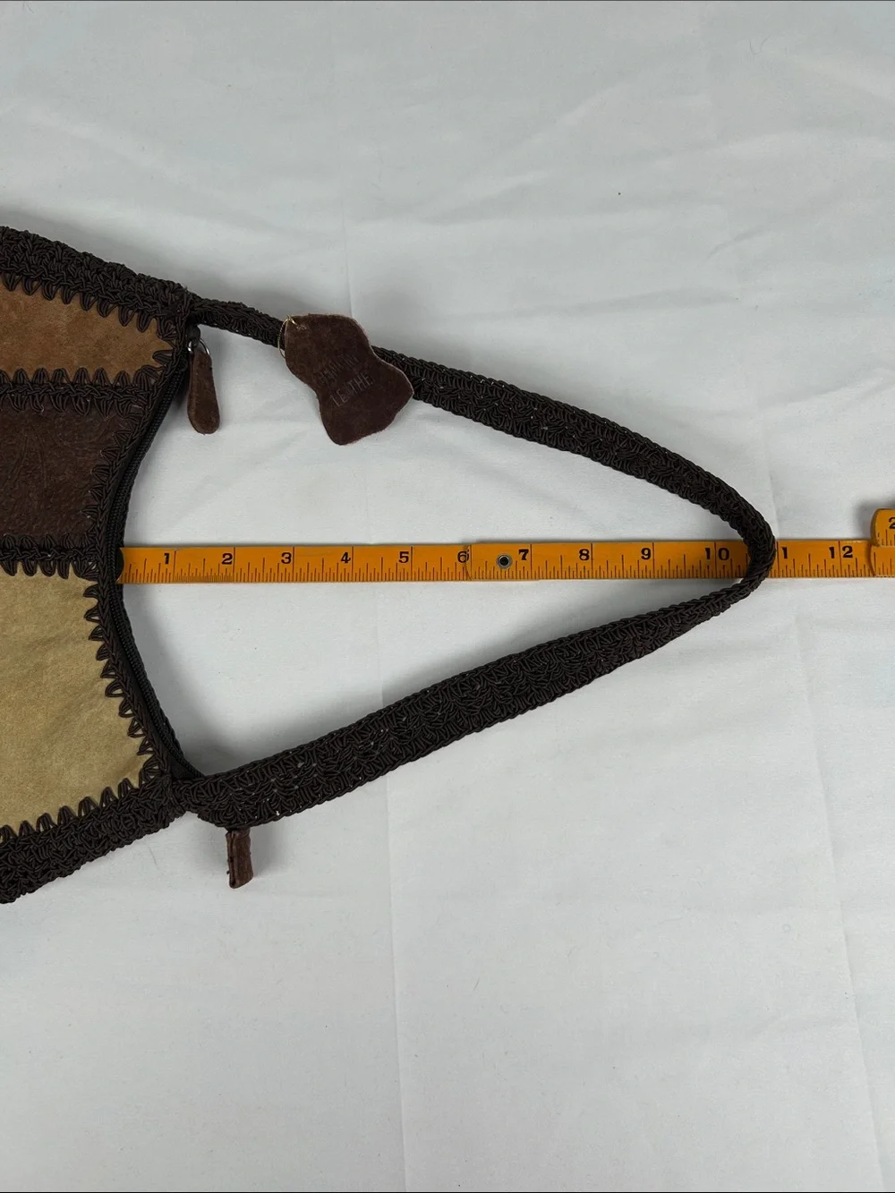 Leather Suede Boho Knit Crochet Hobo Bag Brown Beaded